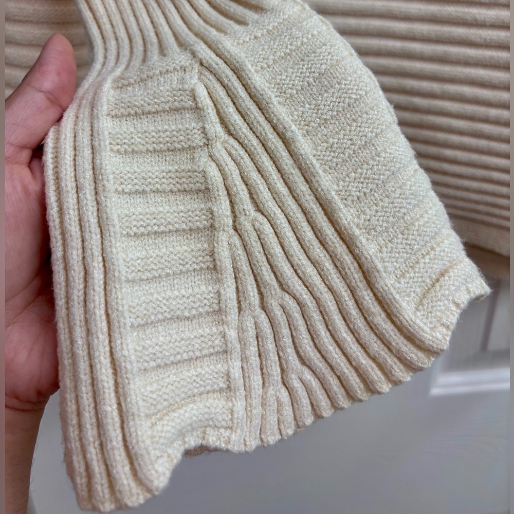 SAGE THE LABEL Ribbed Turtleneck Sweater with Wide Bell Cuffs in Ivory/Cream - Picture 9 of 16